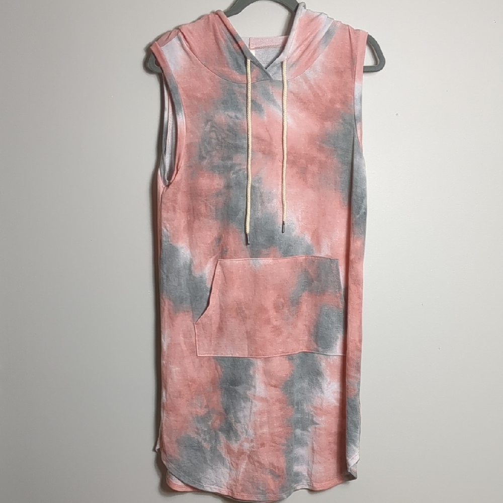 Vanilla Bay Pink and Gray Sleeveless Hoodie Mini Dress